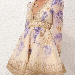 Zimmermann purple floral V-neck dress size 2